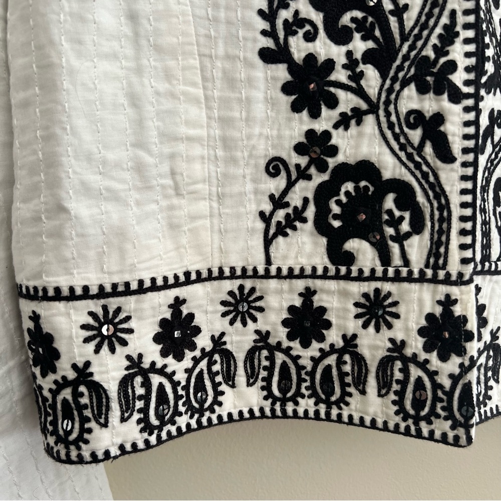 Soft Surroundings White Cropped Jacket with Black Embroidery - Picture 13 of 16